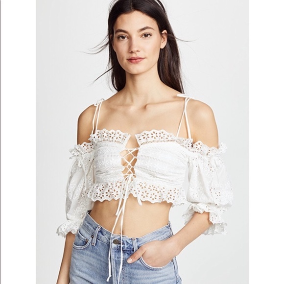 FOR LOVE & LEMONS Annabelle Ivory Eyelet Crop Top S - Picture 3 of 6